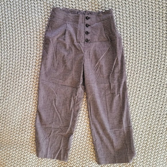 High Waisted Cropped Gingham Paper Boy Trousers - Picture 3 of 8